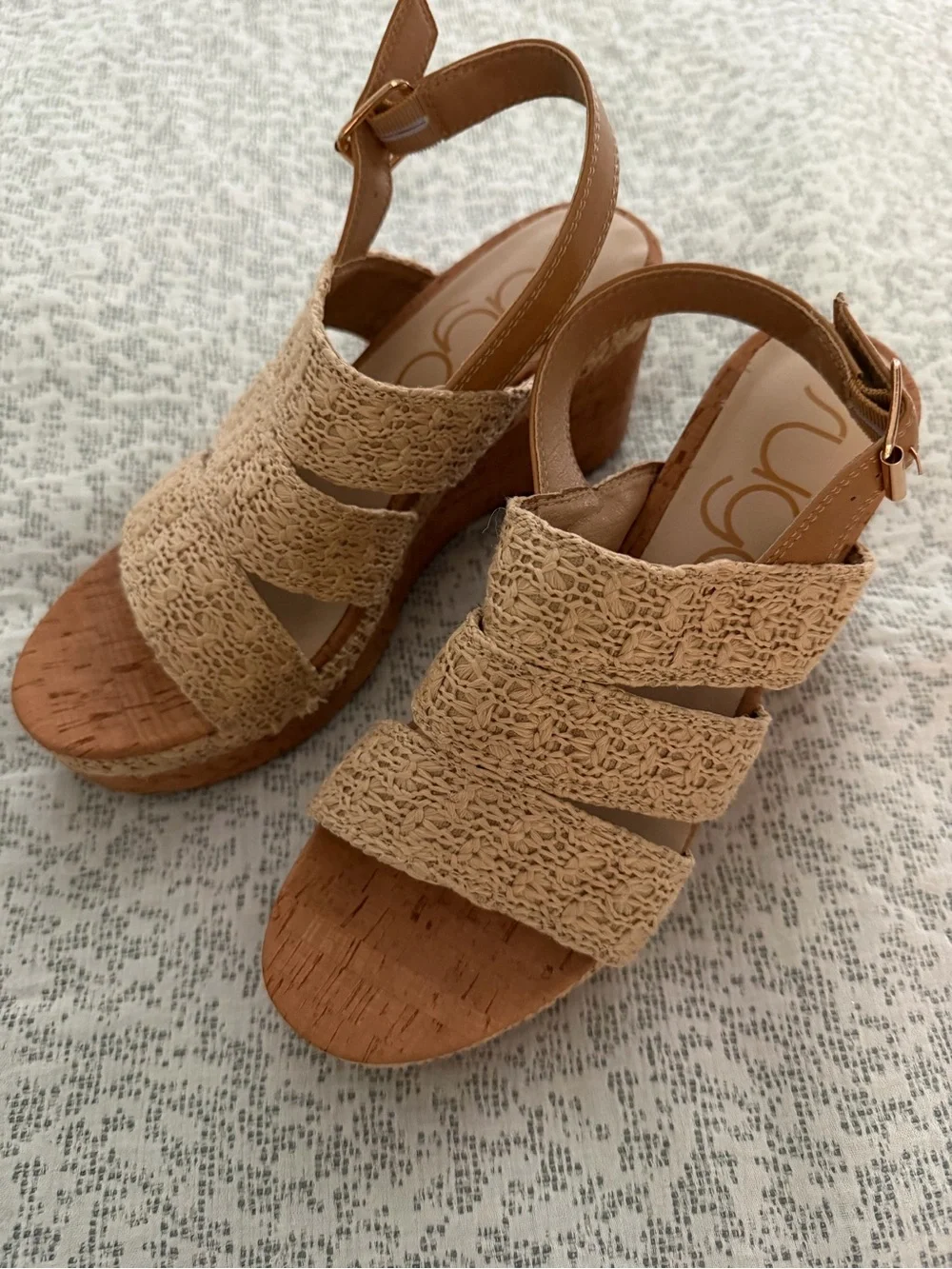 Sugar Tan Crochet Wedge Sandals with Cork Platform